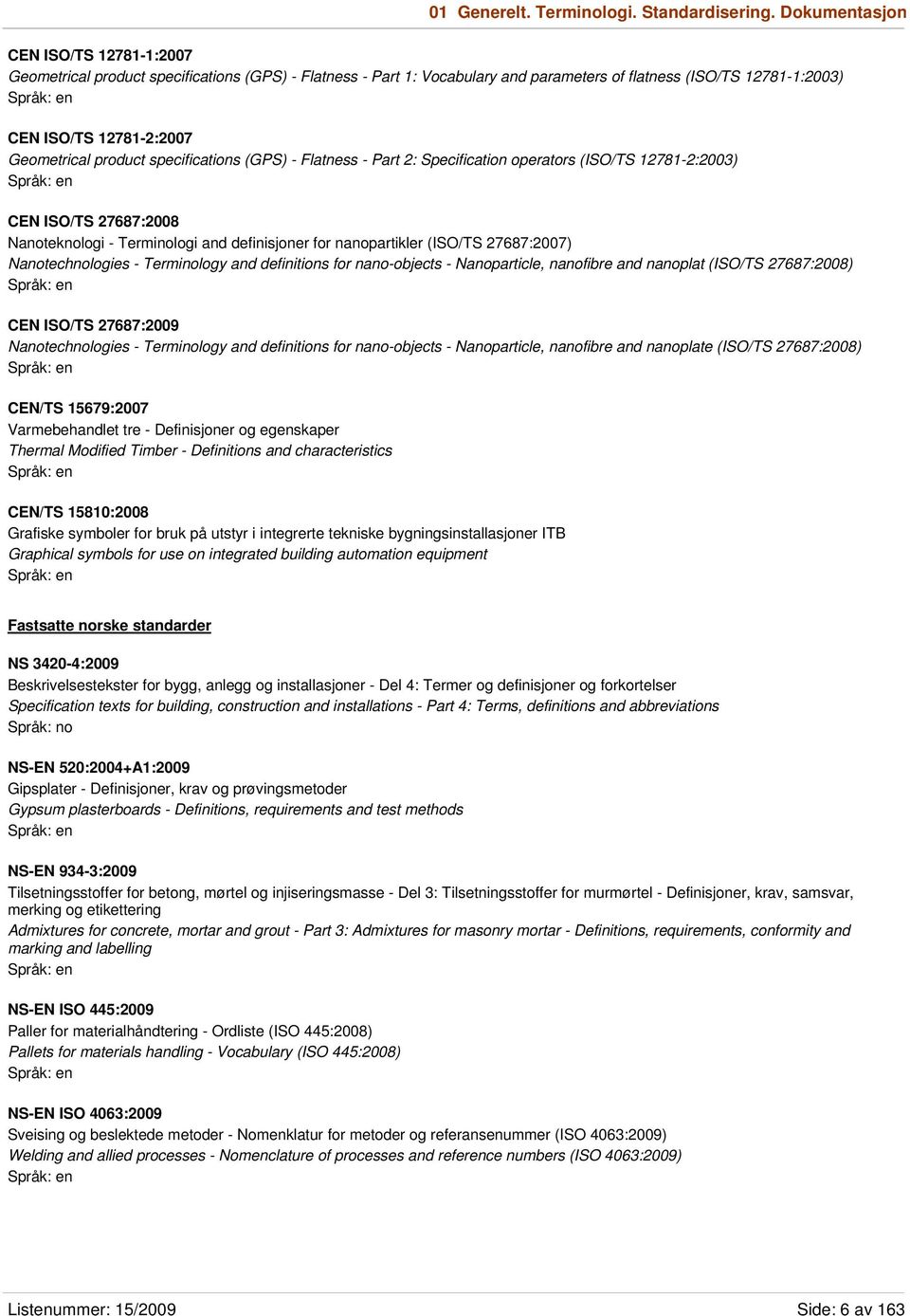 product specifications (GPS) - Flatness - Part 2: Specification operators (ISO/TS 12781-2:2003) CEN ISO/TS 27687:2008 Nanoteknologi - Terminologi and definisjoner for nanopartikler (ISO/TS