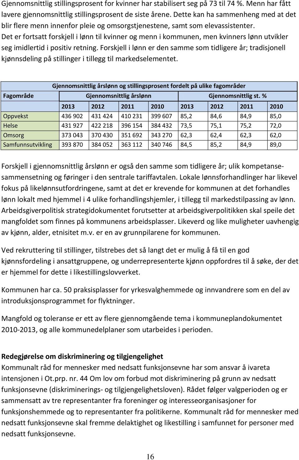 Det er fortsatt forskjell i lønn til kvinner og menn i kommunen, men kvinners lønn utvikler seg imidlertid i positiv retning.