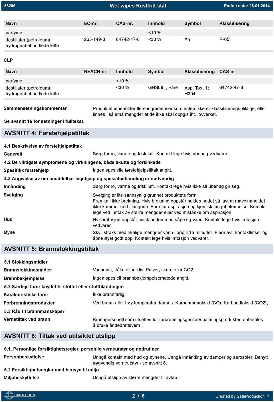 destillater (petroleum), hydrogenbehandlede lette <30 % GHS08,, Fare Asp. Tox. 1: H304 64742-47-8 Sammensetningskommentar Se avsnitt 16 for setninger i fulltekst.