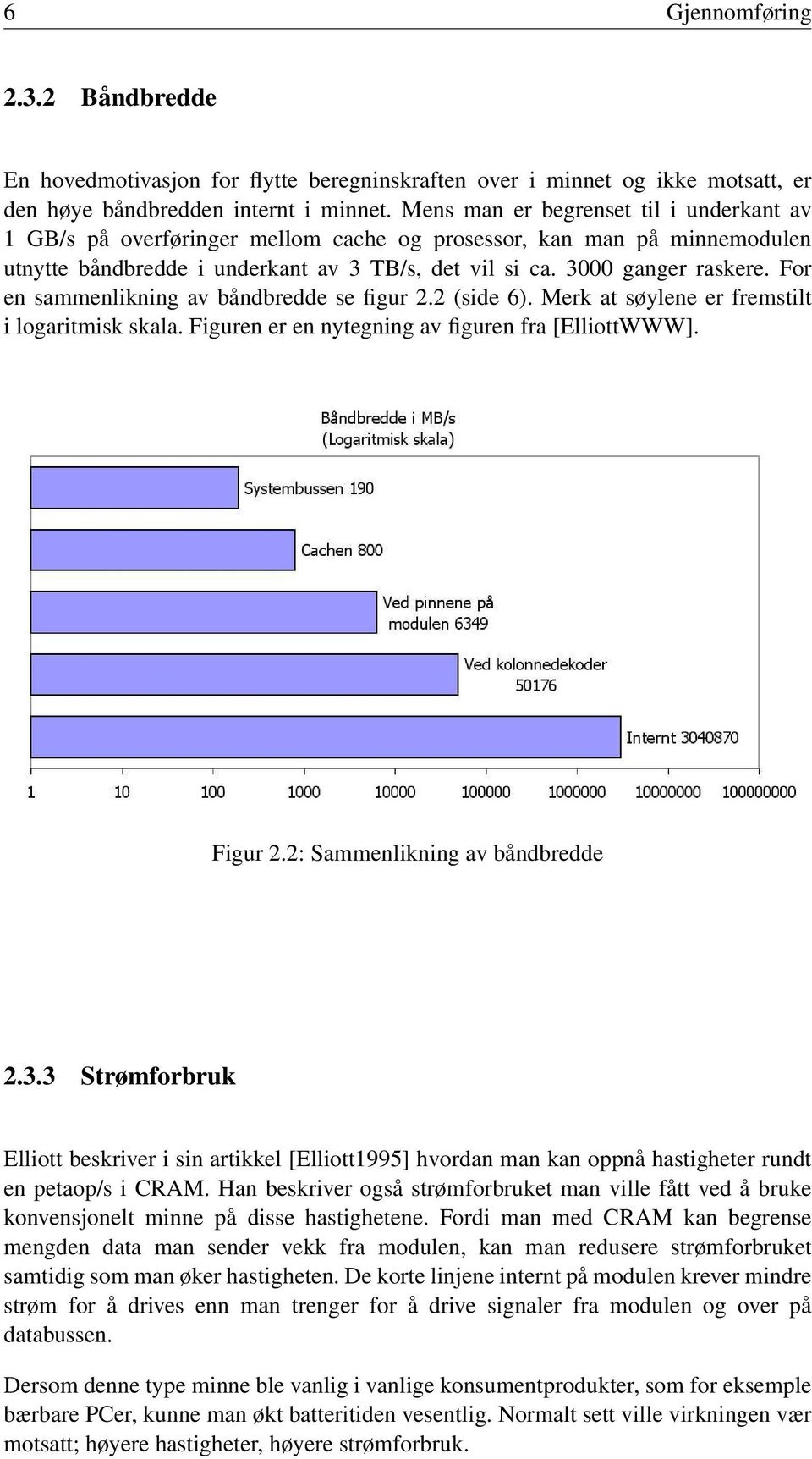 For en sammenlikning av båndbredde se figur 2.2 (side 6). Merk at søylene er fremstilt i logaritmisk skala. Figuren er en nytegning av figuren fra [ElliottWWW]. Figur 2.