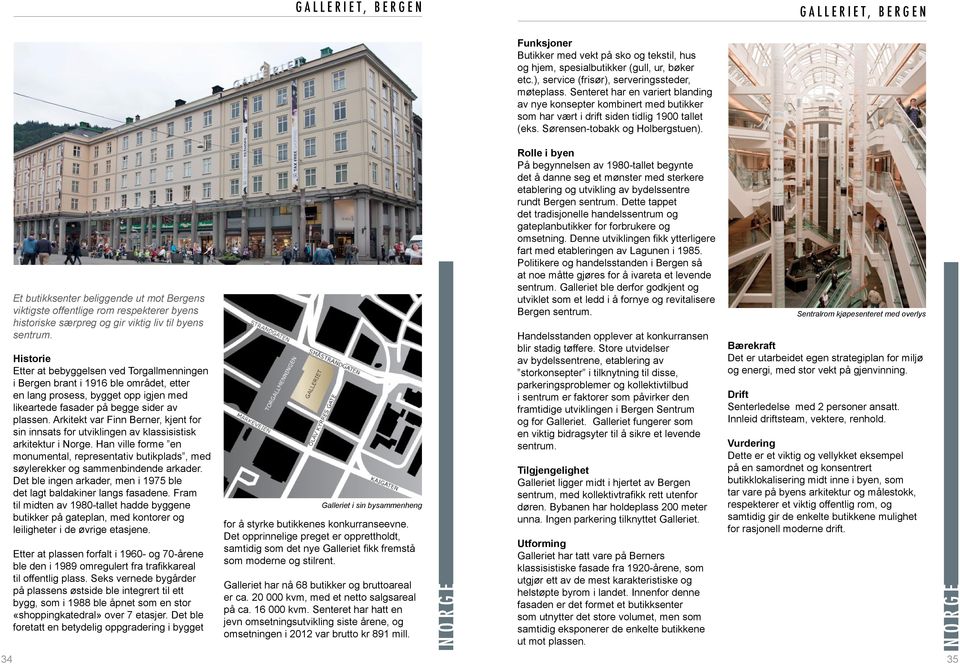 Arkitekt var Finn Berner, kjent for sin innsats for utviklingen av klassisistisk arkitektur i Norge. Han ville forme en monumental, representativ butikplads, med søylerekker og sammenbindende arkader.