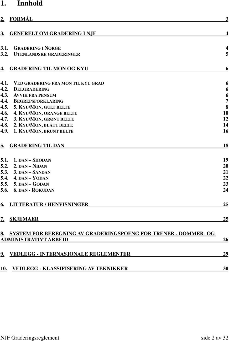 GRADERING TIL DAN 18 5.1. 1. DAN SHODAN 19 5.2. 2. DAN NIDAN 20 5.3. 3. DAN SANDAN 21 5.4. 4. DAN YODAN 22 5.5. 5. DAN GODAN 23 5.6. 6. DAN - ROKUDAN 24 6. LITTERATUR / HENVISNINGER 25 7.