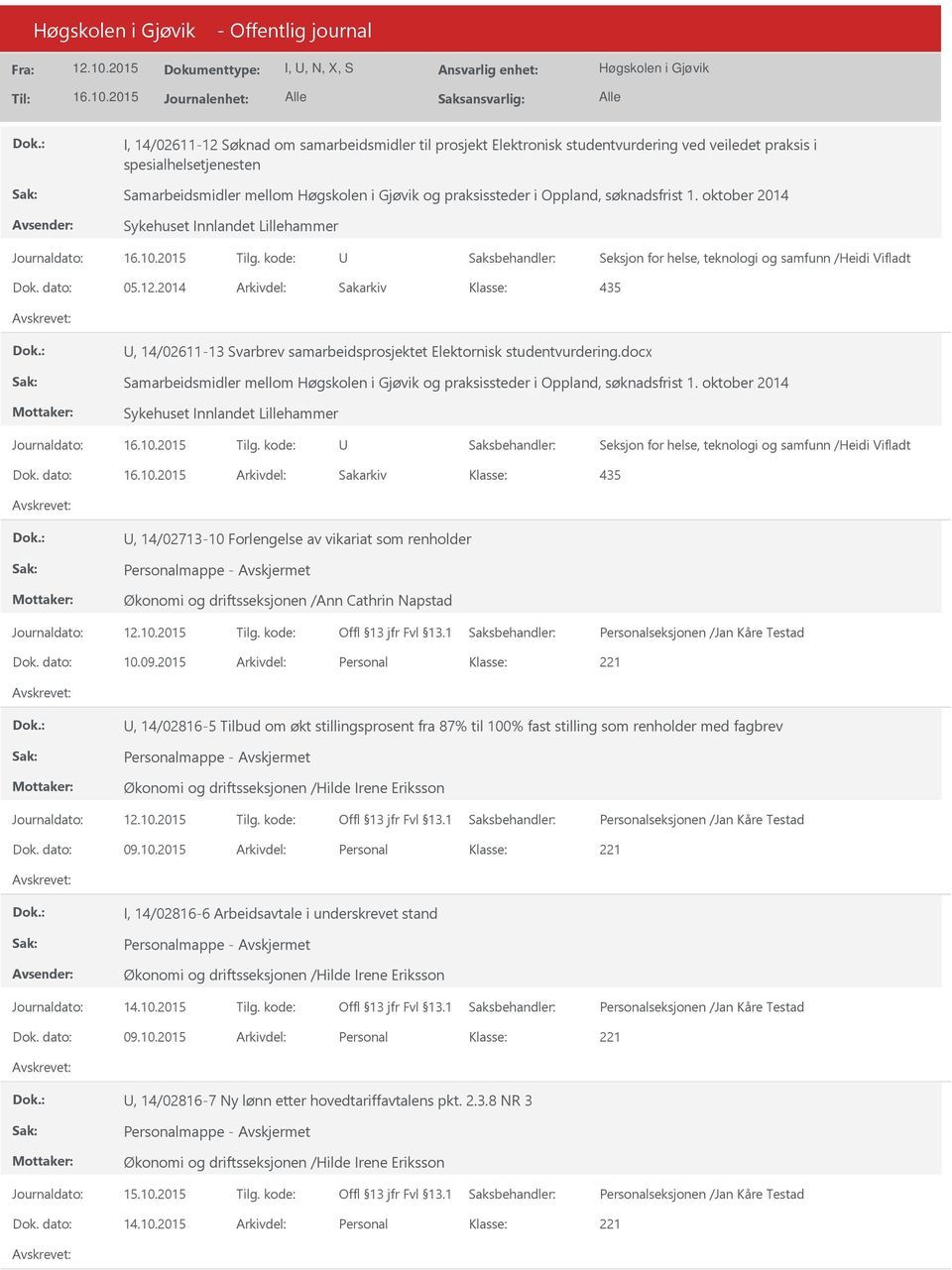 2014 Arkivdel: Sakarkiv 435, 14/02611-13 Svarbrev samarbeidsprosjektet Elektornisk studentvurdering.docx Samarbeidsmidler mellom og praksissteder i Oppland, søknadsfrist 1.