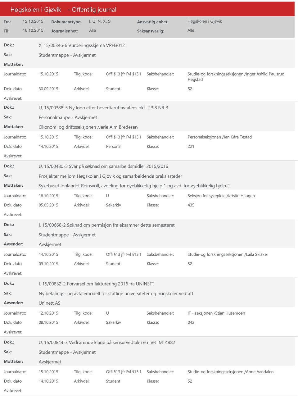 2015 Arkivdel: Personal, 15/00480-5 Svar på søknad om samarbeidsmidler 2015/2016 Prosjekter mellom og samarbeidende praksissteder Sykehuset Innlandet Reinsvoll, avdeling for øyeblikkelig hjelp 1 og