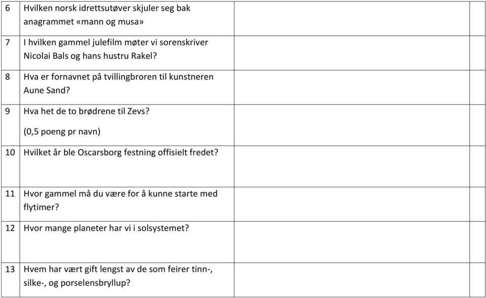 9 Hva het de to brødrene til Zevs? (0,5 poeng pr navn) 10 Hvilket år ble Oscarsborg festning offisielt fredet?