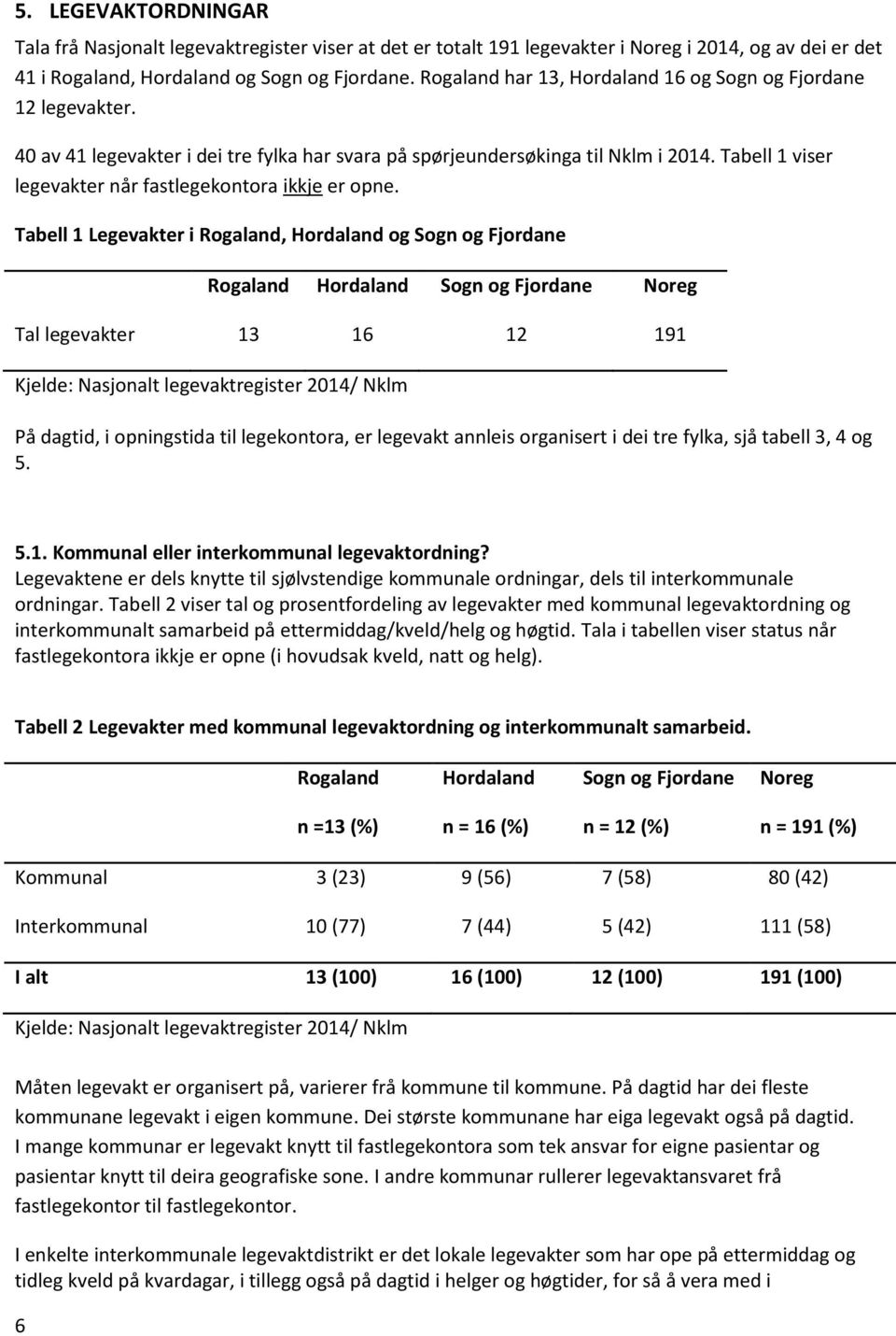 Tabell 1 Legevakter i, og Sogn og Fjordane Sogn og Fjordane Noreg Tal legevakter 13 16 12 191 På dagtid, i opningstida til legekontora, er legevakt annleis organisert i dei tre fylka, sjå tabell 3, 4