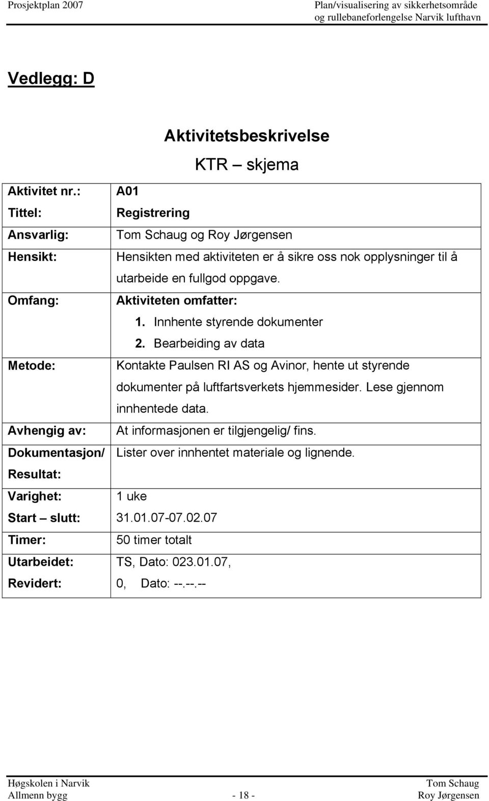 med aktiviteten er å sikre oss nok opplysninger til å utarbeide en fullgod oppgave. Aktiviteten omfatter: 1. Innhente styrende dokumenter 2.