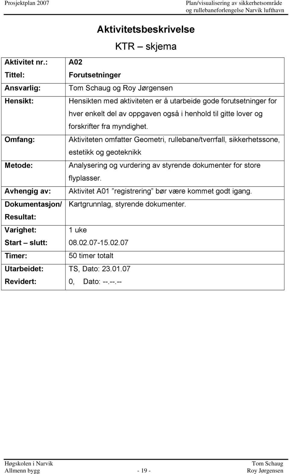 med aktiviteten er å utarbeide gode forutsetninger for hver enkelt del av oppgaven også i henhold til gitte lover og forskrifter fra myndighet.