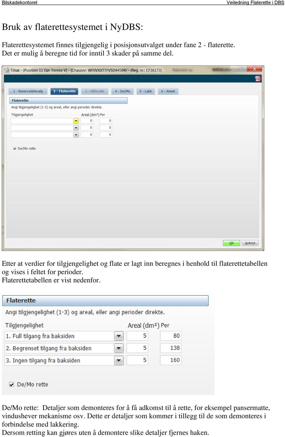 Etter at verdier for tilgjengelighet og flate er lagt inn beregnes i henhold til flaterettetabellen og vises i feltet for perioder.