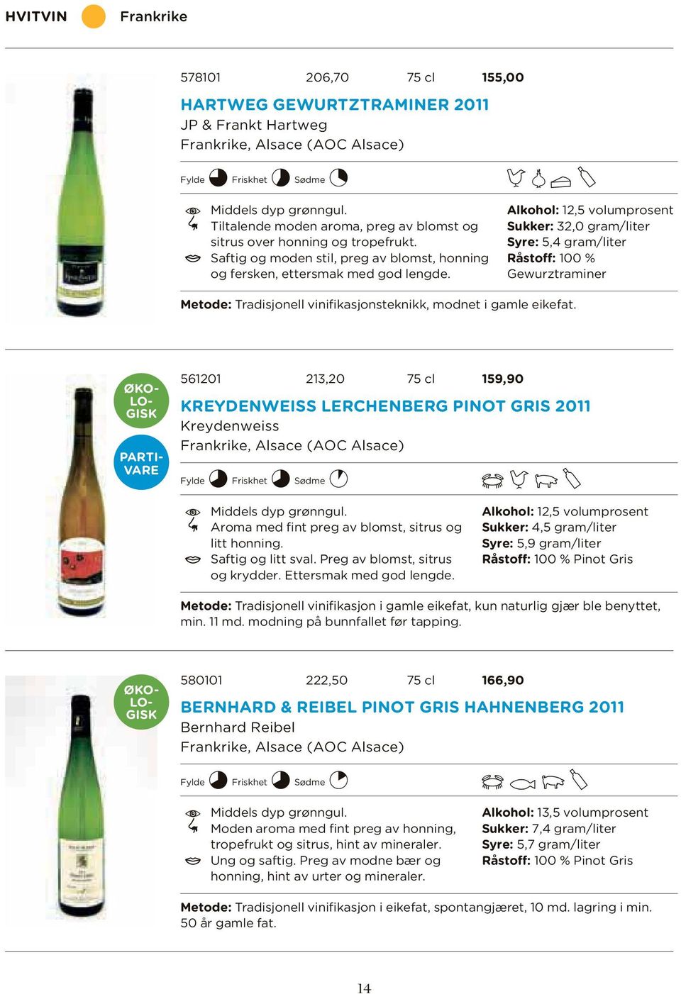 DRLY Alkohol: 12,5 volumprosent Sukker: 32,0 gram/liter Syre: 5,4 gram/liter Råstoff: 100 % Gewurztraminer Metode: Tradisjonell vinifikasjonsteknikk, modnet i gamle eikefat.