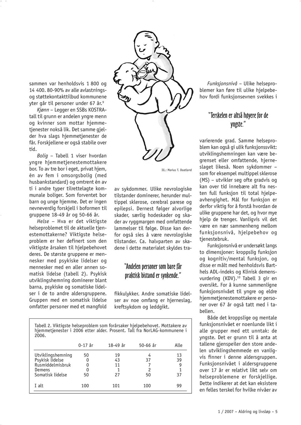 Forskjellene er også stabile over tid. Bolig Tabell 1 viser hvordan yngre hjemmetjenestemottakere bor.