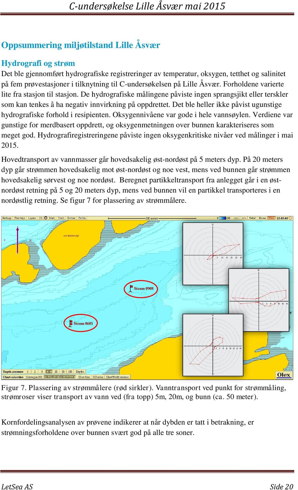 De hydrografiske målingene påviste ingen sprangsjikt eller terskler som kan tenkes å ha negativ innvirkning på oppdrettet. Det ble heller ikke påvist ugunstige hydrografiske forhold i resipienten.