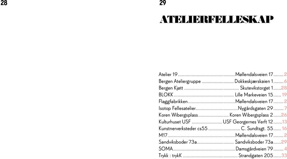 ..Nygårdsgaten 29... 7 Koren Wibergsplass... Koren Wibergsplass 2...26 Kulturhuset USF...USF Georgernes Verft 12.