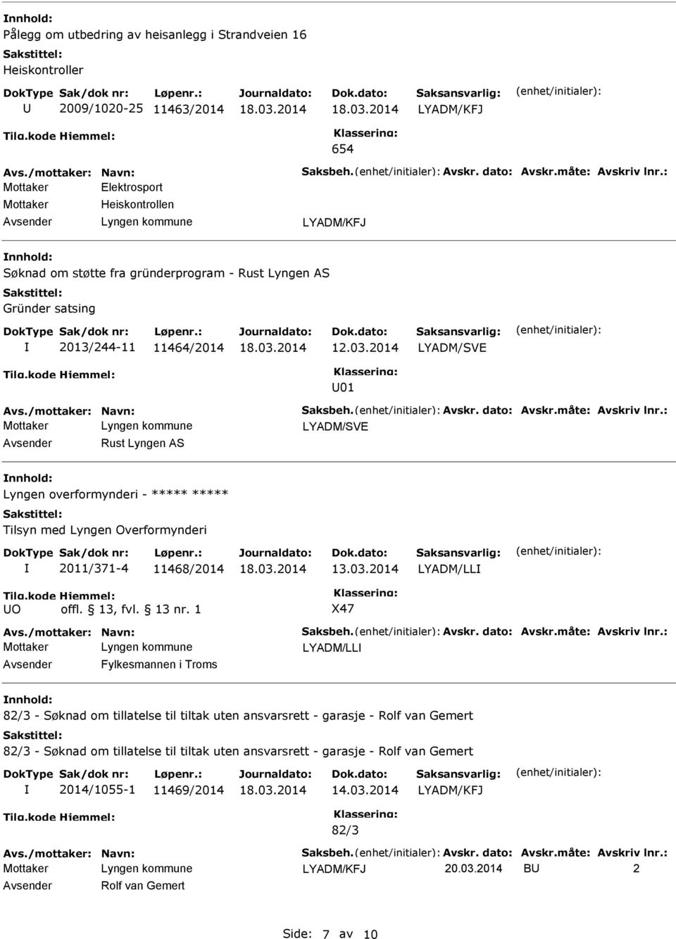 dato: Avskr.måte: Avskriv lnr.: LYADM/SV Rust Lyngen AS Lyngen overformynderi - Tilsyn med Lyngen Overformynderi 2011/371-4 11468/2014 13.03.2014 LYADM/LL O offl. 13, fvl. 13 nr. 1 X47 Avs.