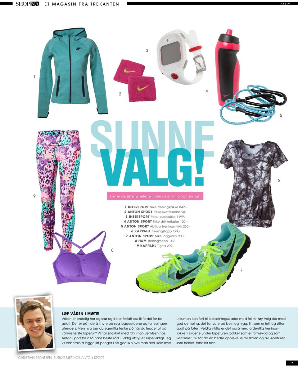 KAPPAHL Treningstopp 199,- 7 ANTON SPORT Nike joggesko 900,- 8 H&M Treningstopp 149,- 9 KAPPAHL Tights 299,- 7 LØP VÅREN I MØTE!