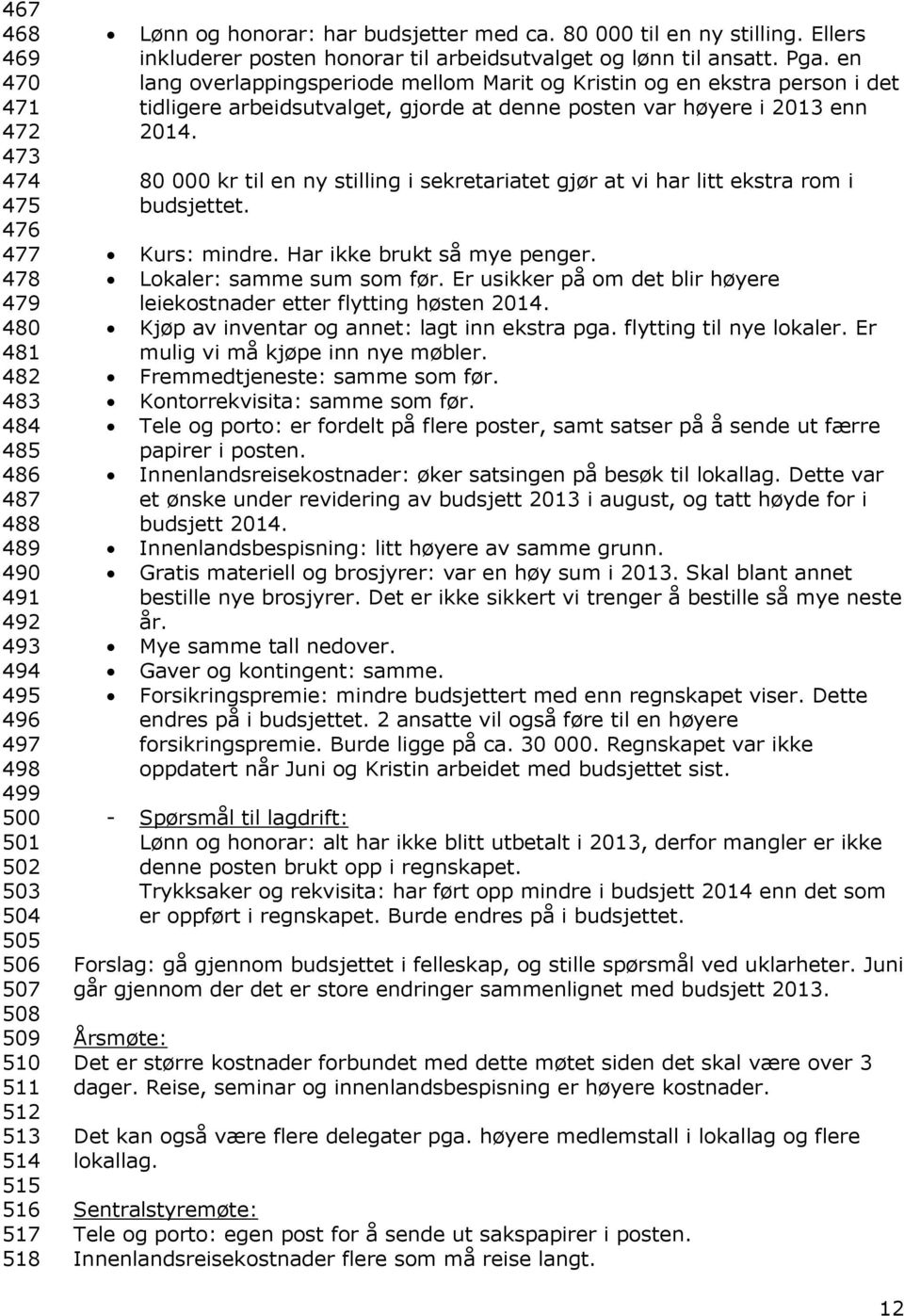 en lang overlappingsperiode mellom Marit og Kristin og en ekstra person i det tidligere arbeidsutvalget, gjorde at denne posten var høyere i 2013 enn 2014.