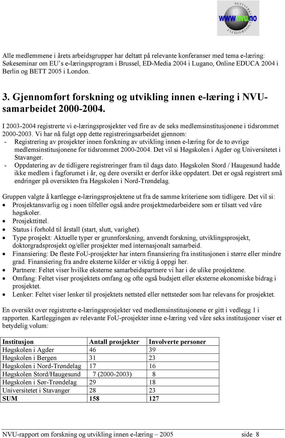 I 2003-2004 registrerte vi e-læringsprosjekter ved fire av de seks medlemsinstitusjonene i tidsrommet 2000-2003.