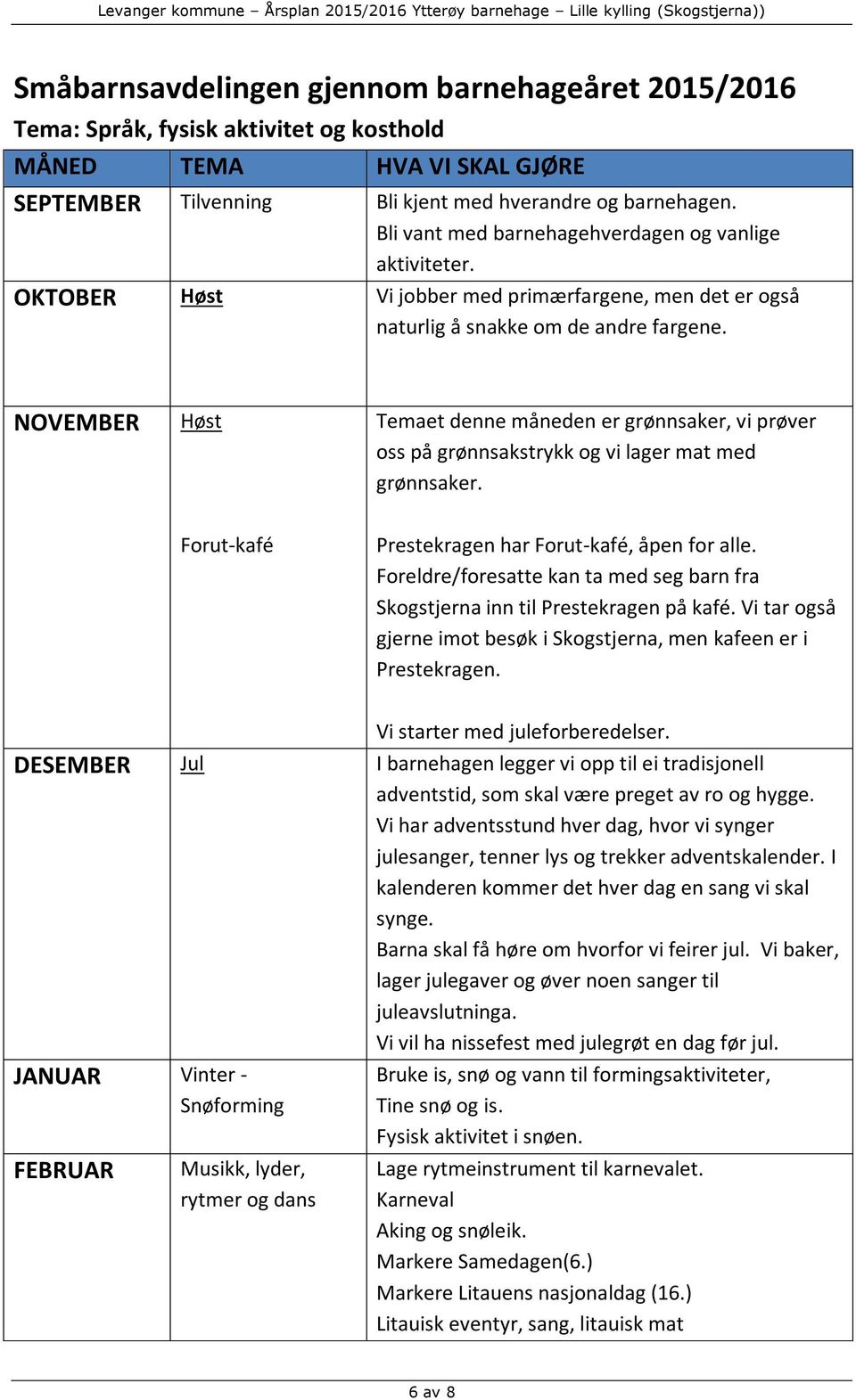 NOVEMBER Høst Temaet denne måneden er grønnsaker, vi prøver oss på grønnsakstrykk og vi lager mat med grønnsaker. Forut-kafé Prestekragen har Forut-kafé, åpen for alle.