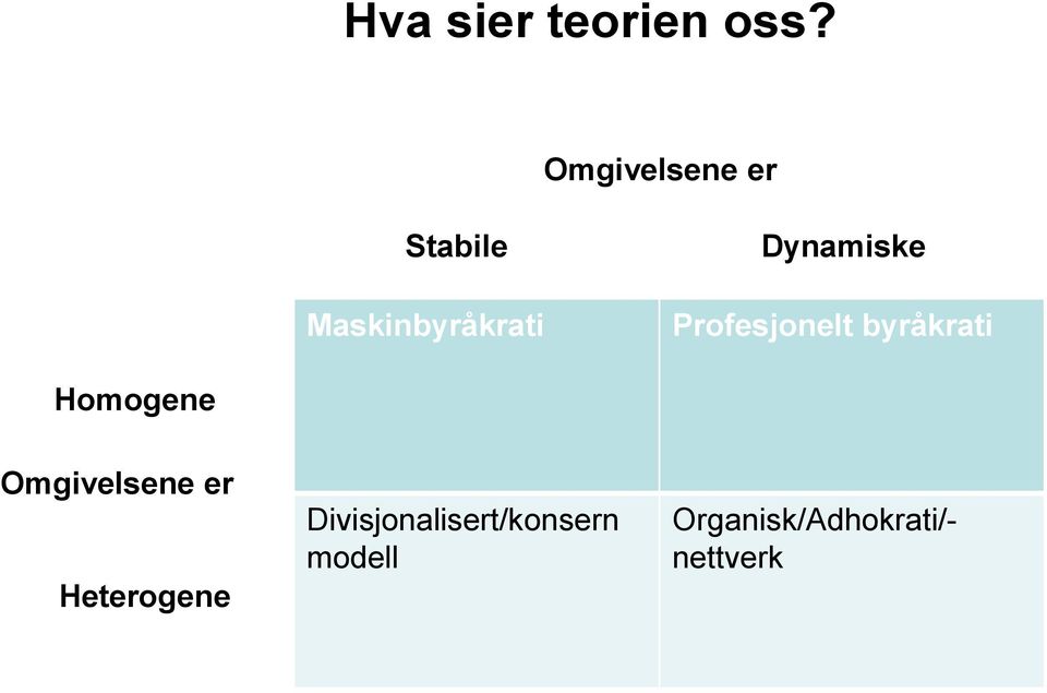 Dynamiske Profesjonelt byråkrati Homogene