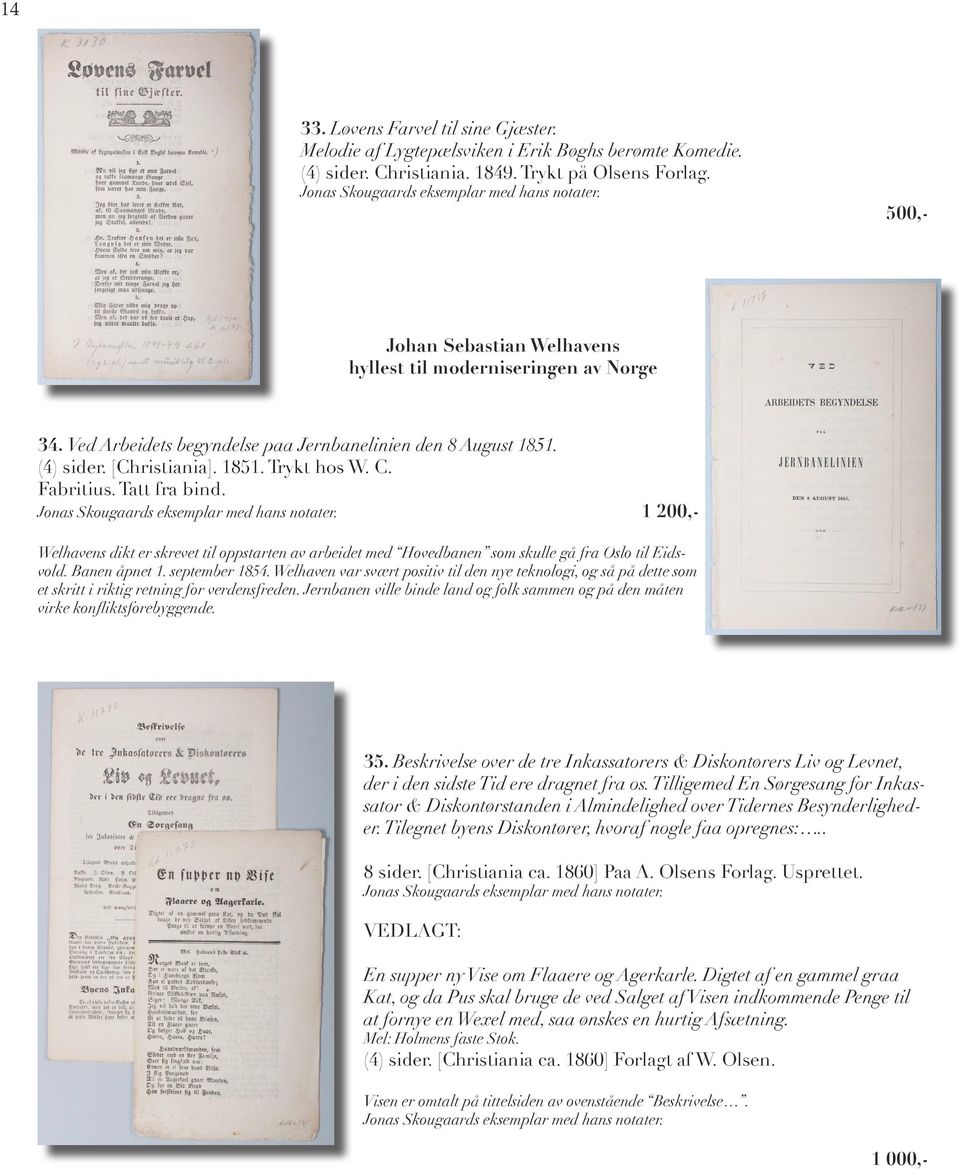 Tatt fra bind. 1 200,- Welhavens dikt er skrevet til oppstarten av arbeidet med Hovedbanen som skulle gå fra Oslo til Eidsvold. Banen åpnet 1. september 1854.