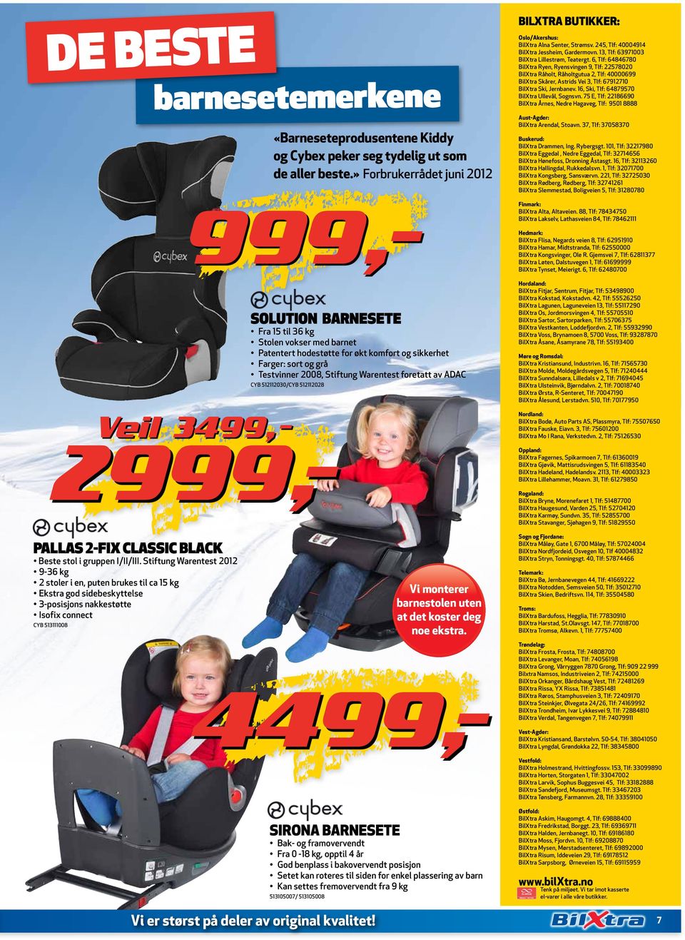 Stiftung Warntst 2012 9-36 kg 2 stor i n, putn bruks ti ca 15 kg Ekstra god sidbskytts 3-posisjons nakkstøtt Isofix connct CYB 513111008 «Barnstprodusntn Kiddy og Cybx pkr sg tydig ut som d ar bst.