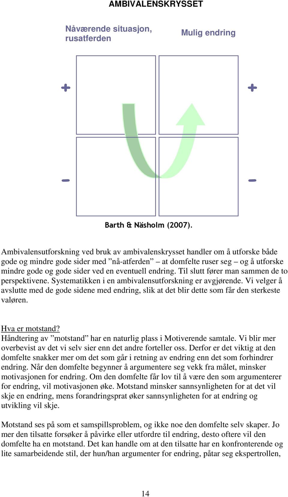 endring. Til slutt fører man sammen de to perspektivene. Systematikken i en ambivalensutforskning er avgjørende.