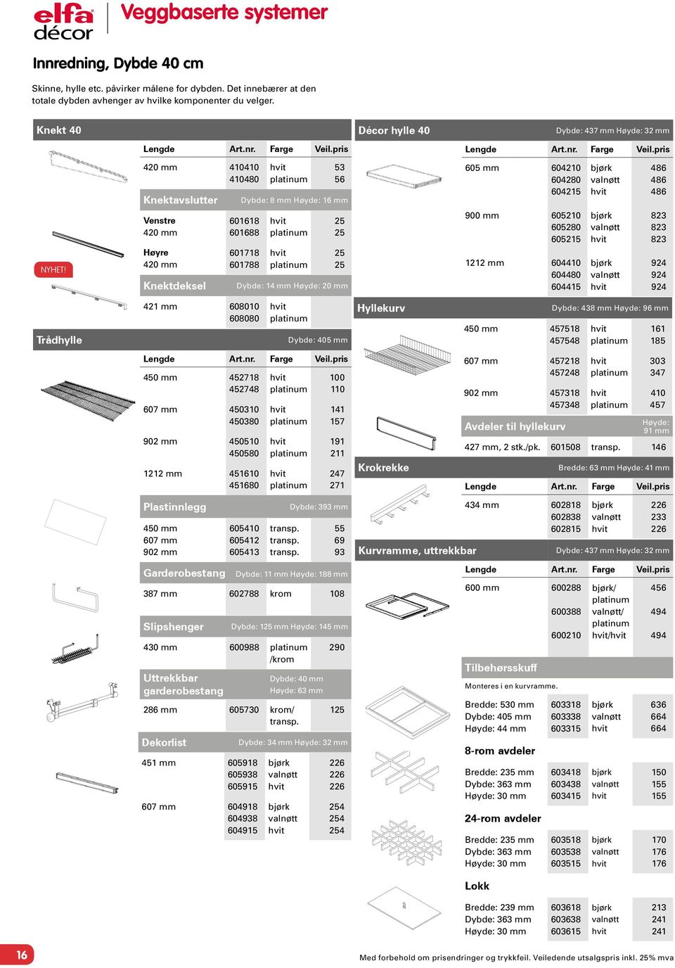 Venstre 420 mm Høyre 420 mm Knektdeksel 601618 601688 601718 601788 25 25 25 25 Dybde: 14 mm Høyde: 20 mm 900 mm 1212 mm 605210 605280 605215 604410 604480 604415 bjørk valnøtt bjørk valnøtt 823 823