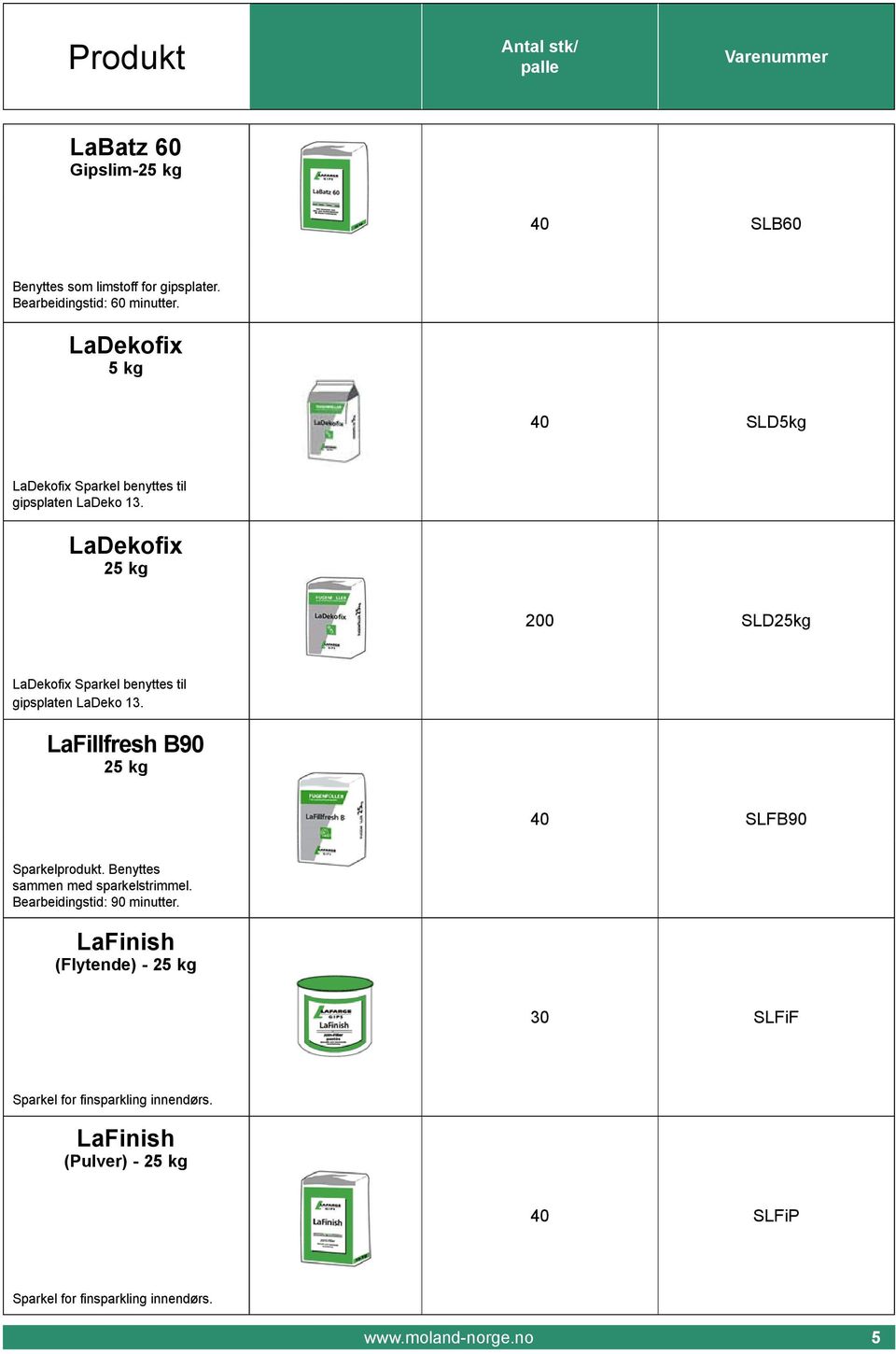 LDekofix kg 200 SLDkg LDekofix Sprkel benyttes til gipsplten LDeko 13. LFillfresh 90 kg 40 SLF90 Sprkelprodukt.