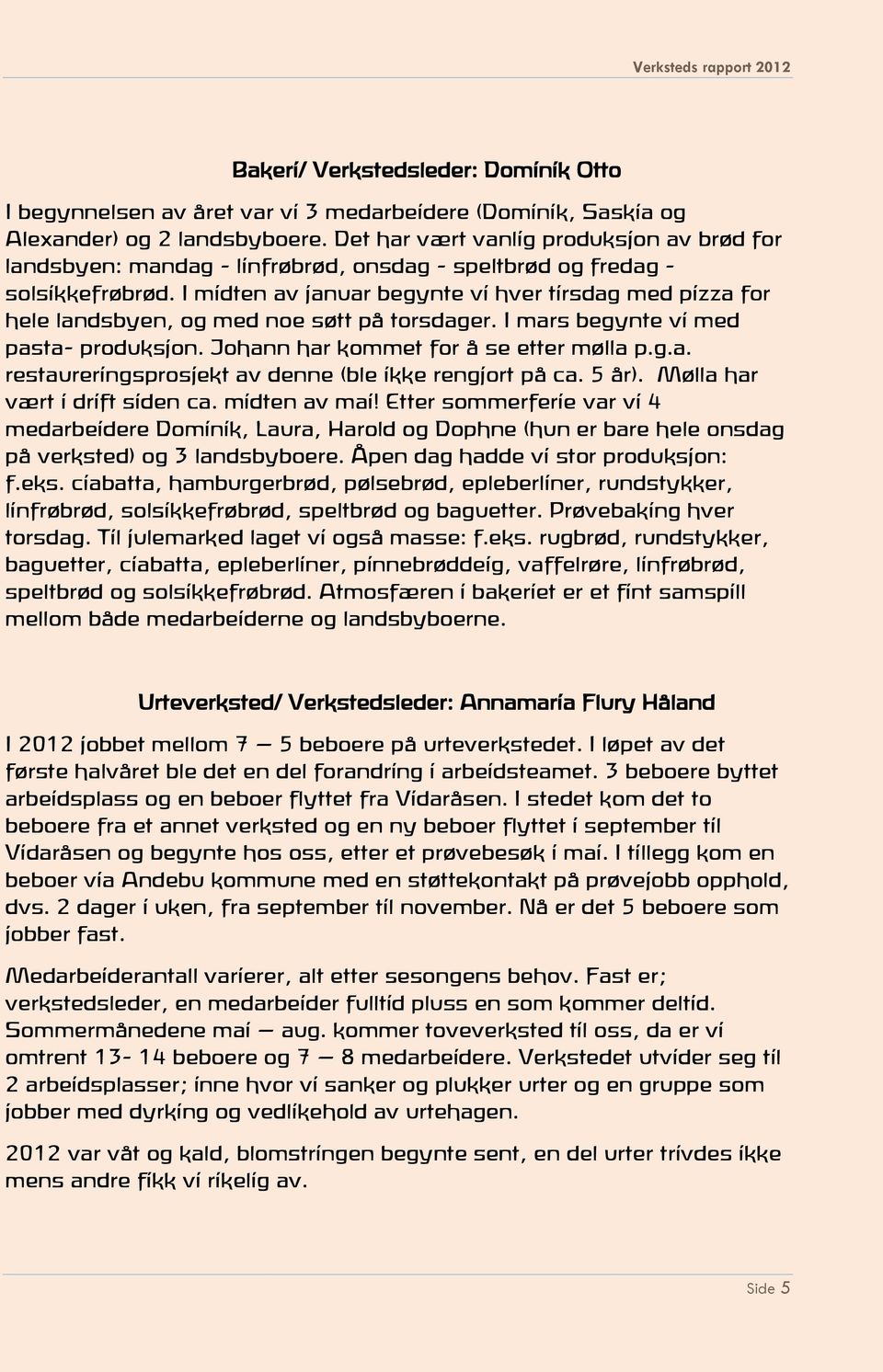 I midten av januar begynte vi hver tirsdag med pizza for hele landsbyen, og med noe søtt på torsdager. I mars begynte vi med pasta- produksjon. Johann har kommet for å se etter mølla p.g.a. restaureringsprosjekt av denne (ble ikke rengjort på ca.