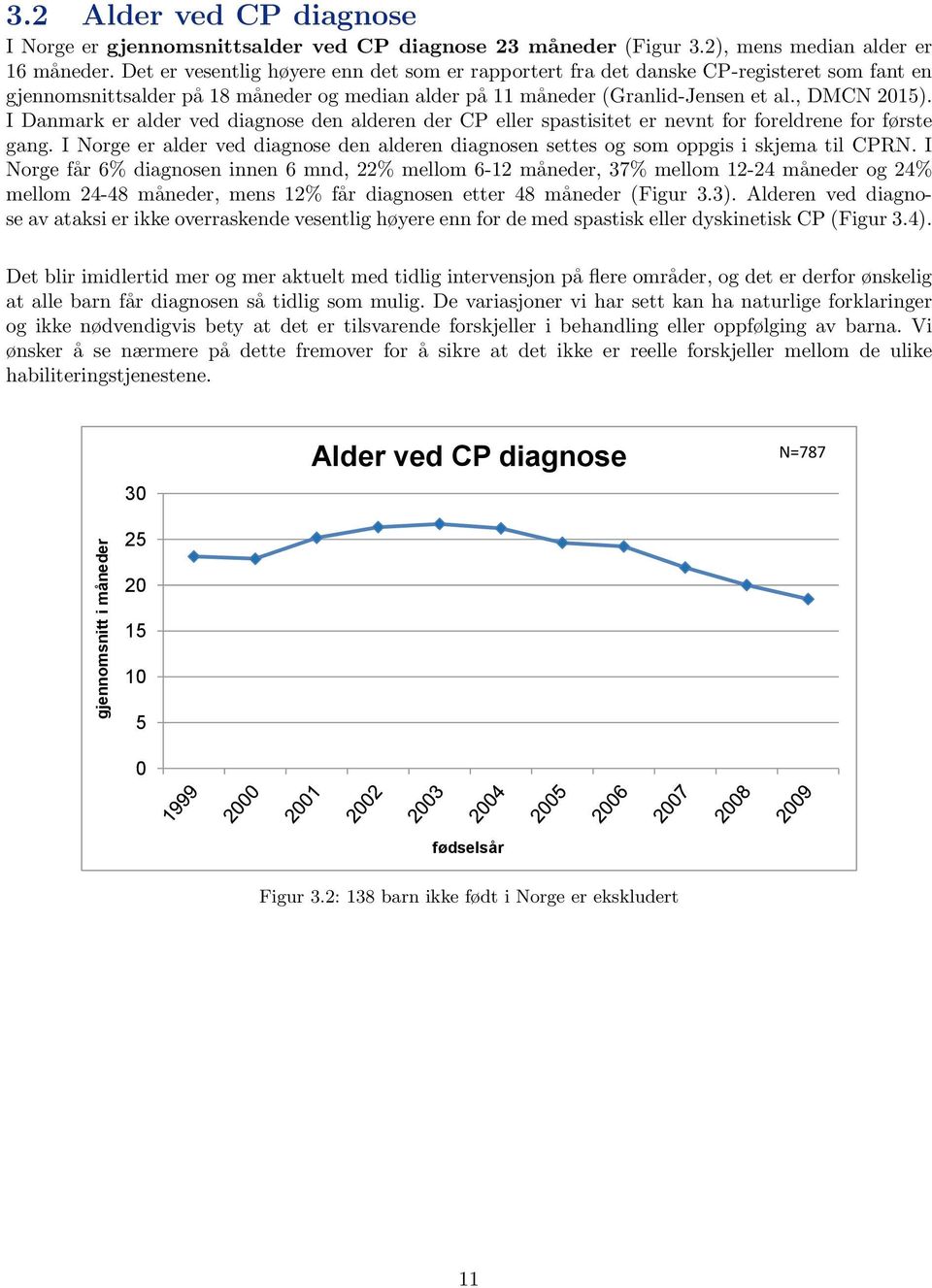 I Danmark er alder ved diagnose den alderen der CP eller spastisitet er nevnt for foreldrene for første gang.