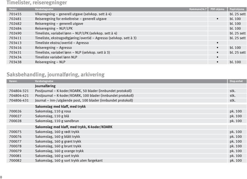 sett à 4) bl. sett 70411 Timeliste, ekstragodtgjøring/overtid Agresso (selvkop. sett à ) bl. sett 7041 Timeliste ekstra/overtid Agresso 70416 Reiseregning Agresso bl.