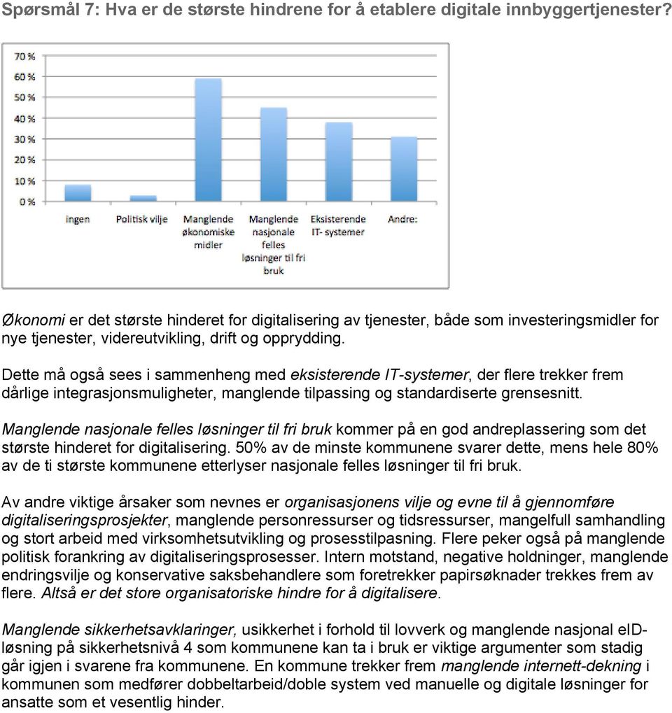 Dette må også sees i sammenheng med eksisterende IT-systemer, der flere trekker frem dårlige integrasjonsmuligheter, manglende tilpassing og standardiserte grensesnitt.