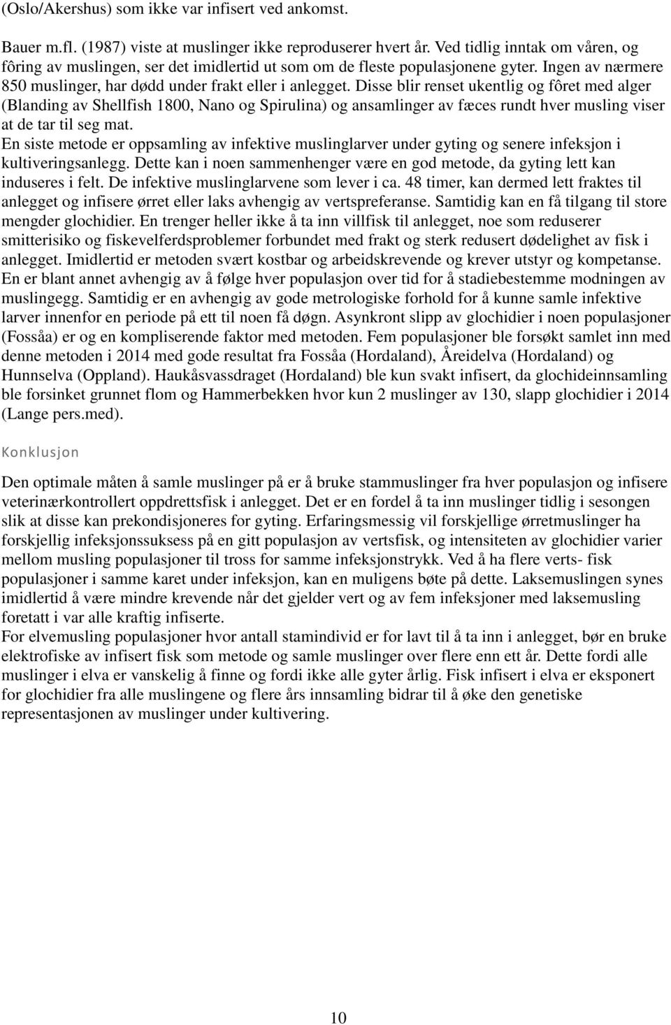 Disse blir renset ukentlig og fôret med alger (landing av Shellfish 1800, Nano og Spirulina) og ansamlinger av fæces rundt hver musling viser at de tar til seg mat.