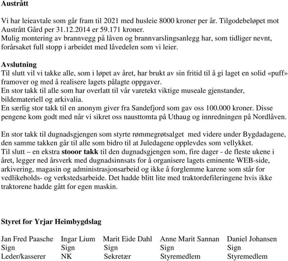 Avslutning Til slutt vil vi takke alle, som i løpet av året, har brukt av sin fritid til å gi laget en solid «puff» framover og med å realisere lagets pålagte oppgaver.