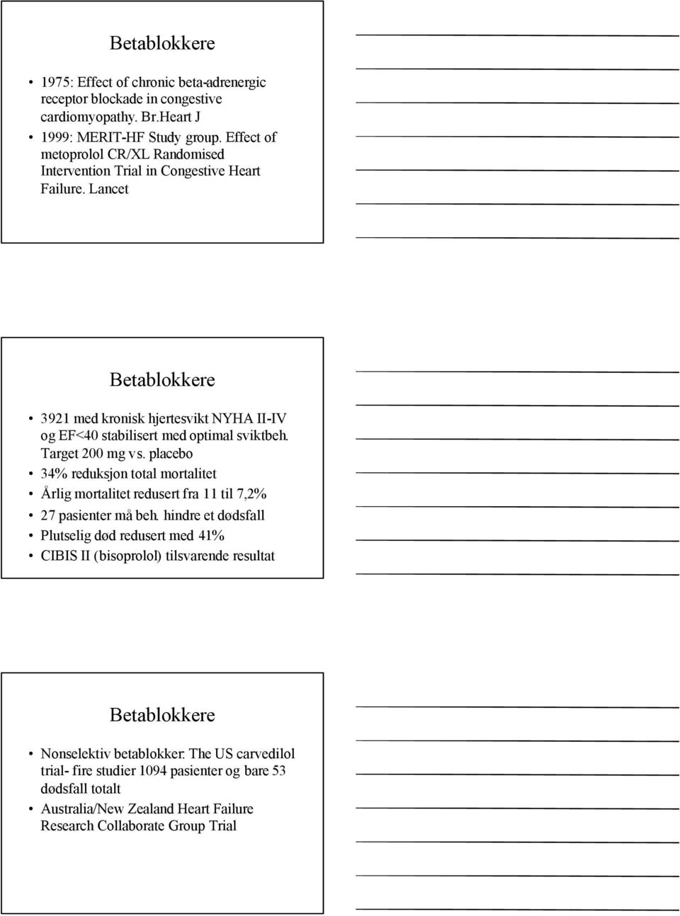 Lancet Betablokkere 3921 med kronisk hjertesvikt NYHA II-IV og EF<40 stabilisert med optimal sviktbeh. Target 200 mg vs.