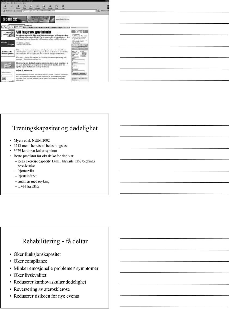 exercise capacity 1MET tilsvarte 12% bedring i overlevelse hjertesvikt hjerteinfarkt antall år med røyking LVH fra EKG