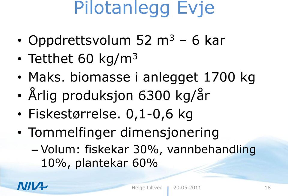 biomasse i anlegget 1700 kg Årlig produksjon 6300 kg/år