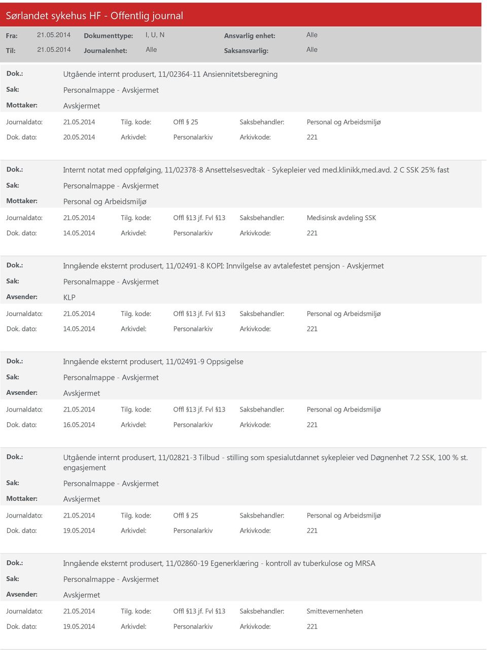 2 C SSK 25% fast Personalmappe - Medisinsk avdeling SSK Dok. dato: 14.05.