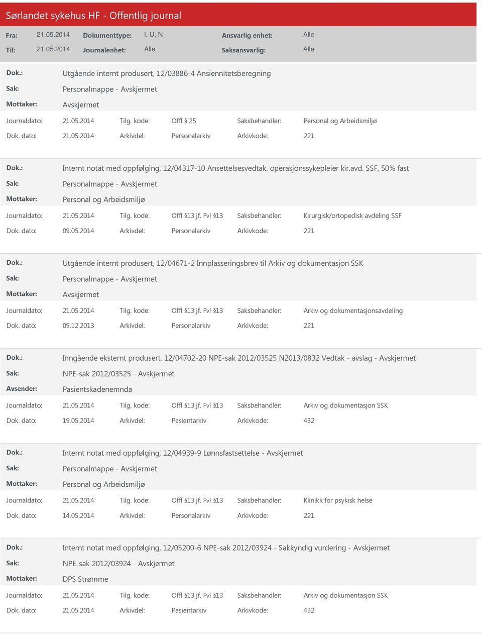 SSF, 50% fast Personalmappe - Kirurgisk/ortopedisk avdeling SSF Dok. dato: 09.05.