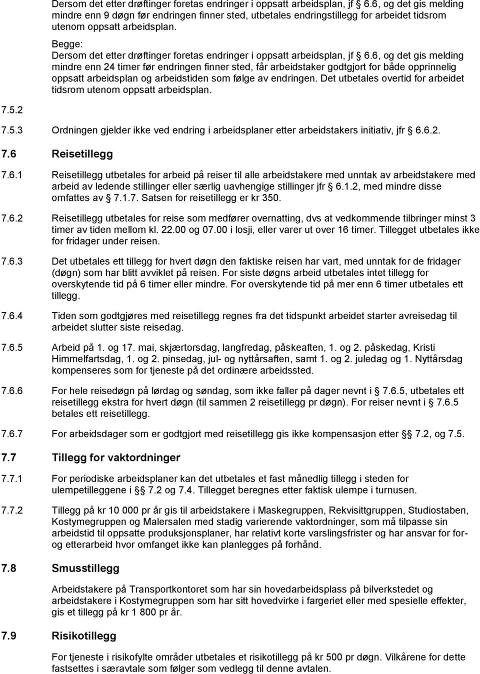 Begge: 6, og det gis melding mindre enn 24 timer før endringen finner sted, får arbeidstaker godtgjort for både opprinnelig oppsatt arbeidsplan og arbeidstiden som følge av endringen.