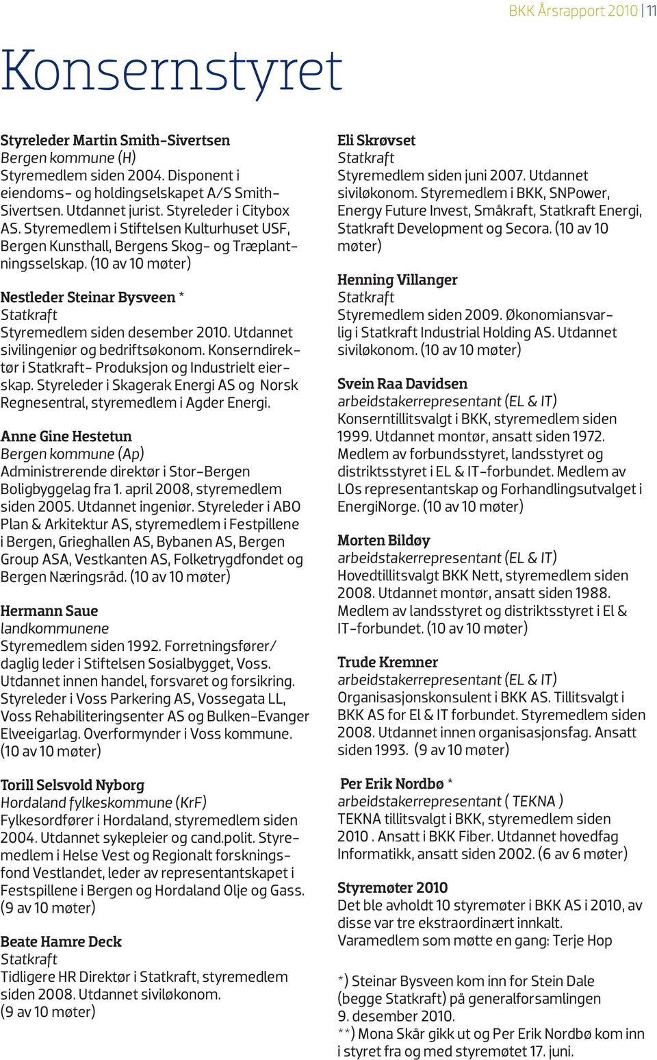 (10 av 10 møter) Nestleder Steinar Bysveen * Statkraft Styremedlem siden desember 2010. Utdannet sivilingeniør og bedriftsøkonom. Konserndirektør i Statkraft- Produksjon og Industrielt eierskap.