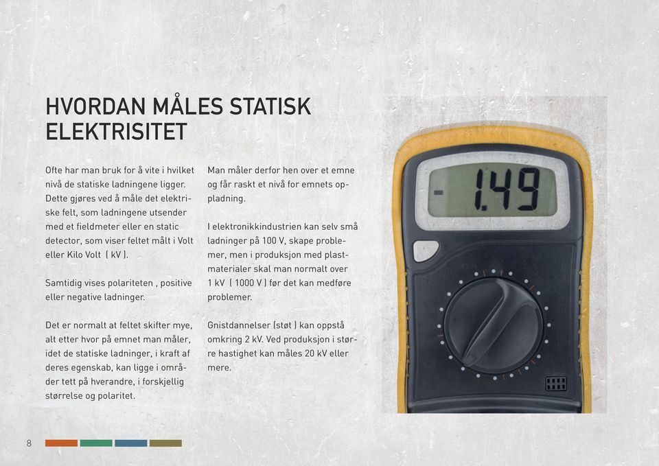 Samtidig vises polariteten, positive eller negative ladninger.