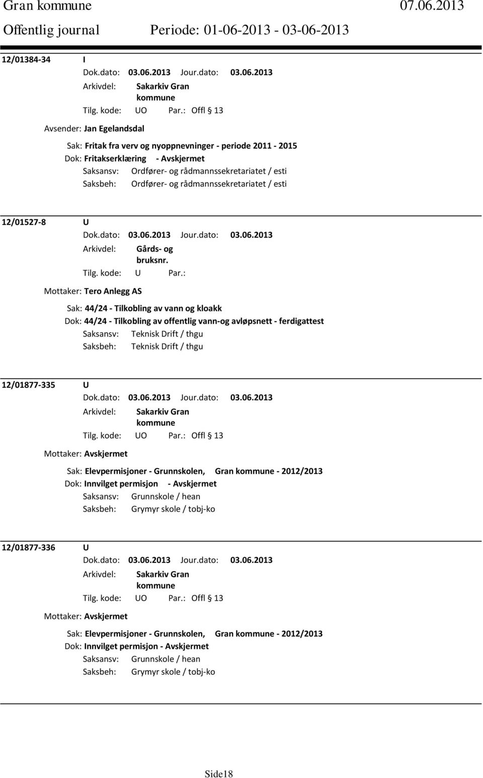 rådmannssekretariatet / esti Saksbeh: Ordfører- og rådmannssekretariatet / esti 12/01527-8 U Mottaker: Tero Anlegg AS Sak: 44/24 - Tilkobling av vann og kloakk Dok: 44/24 -