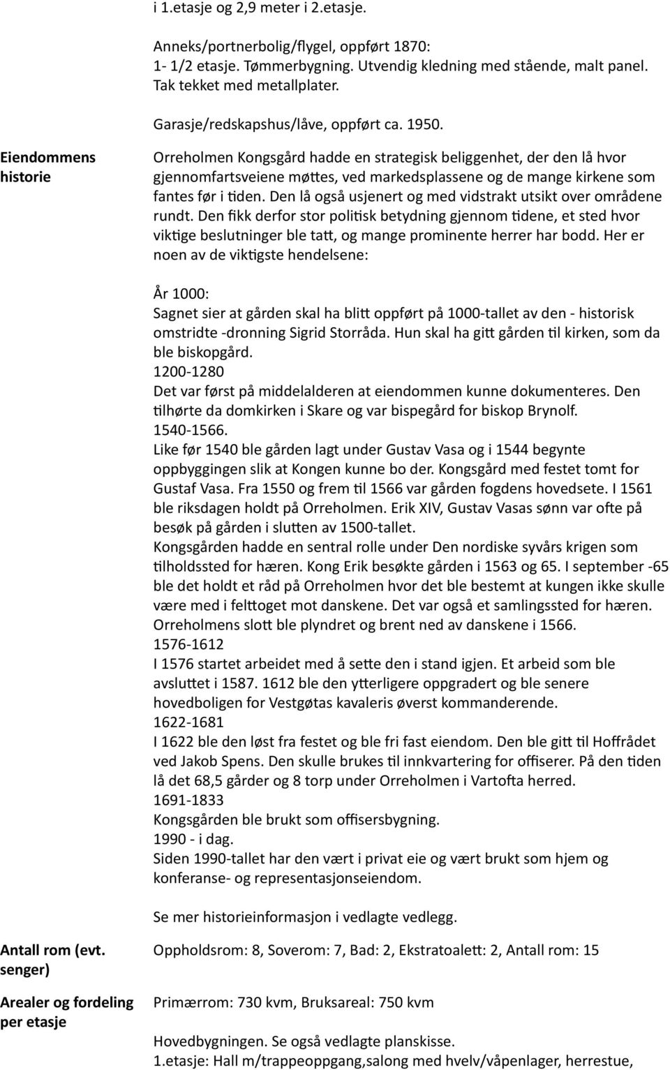 Eiendommens historie Orreholmen Kongsgård hadde en strategisk beliggenhet, der den lå hvor gjennomfartsveiene møttes, ved markedsplassene og de mange kirkene som fantes før i tiden.