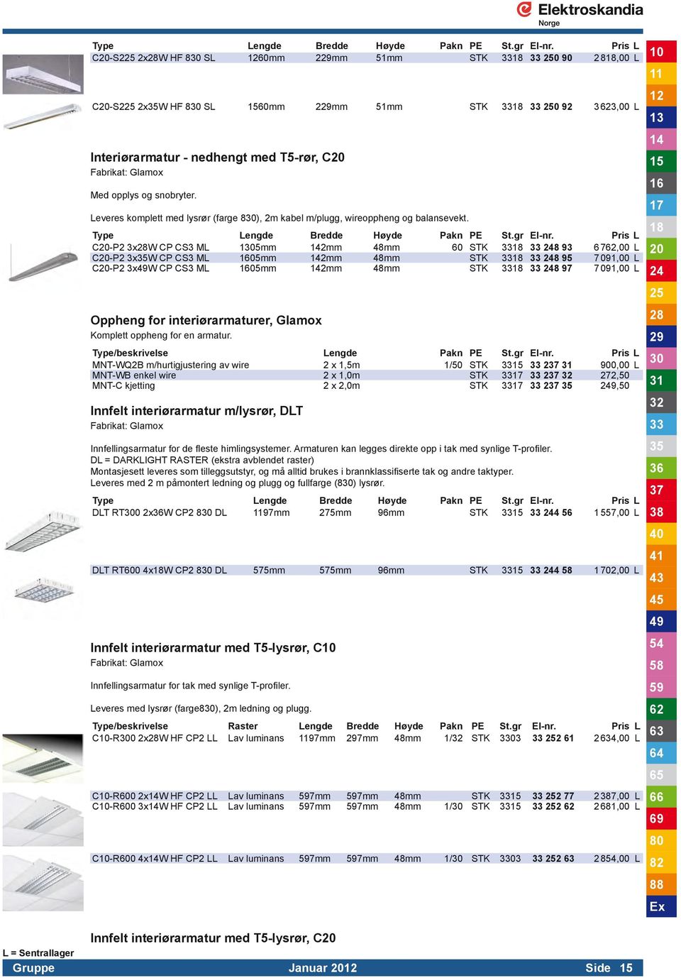 Leveres komplett med lysrør (farge 8), 2m kabel m/plugg, wireoppheng og balansevekt.