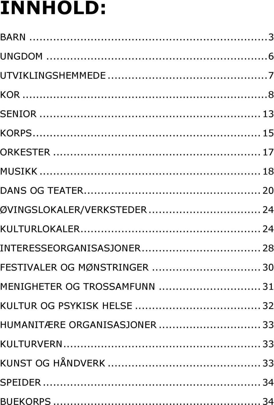 ..24 INTERESSEORGANISASJONER...28 FESTIVALER OG MØNSTRINGER...30 MENIGHETER OG TROSSAMFUNN.