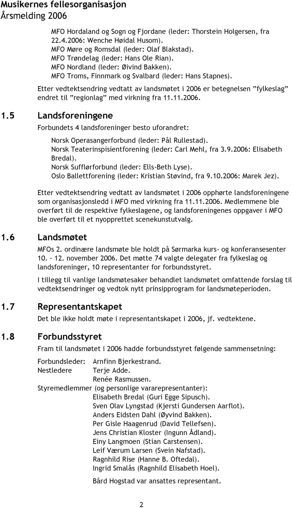 Etter vedtektsendring vedtatt av landsmøtet i 2006 er betegnelsen fylkeslag endret til regionlag med virkning fra 11