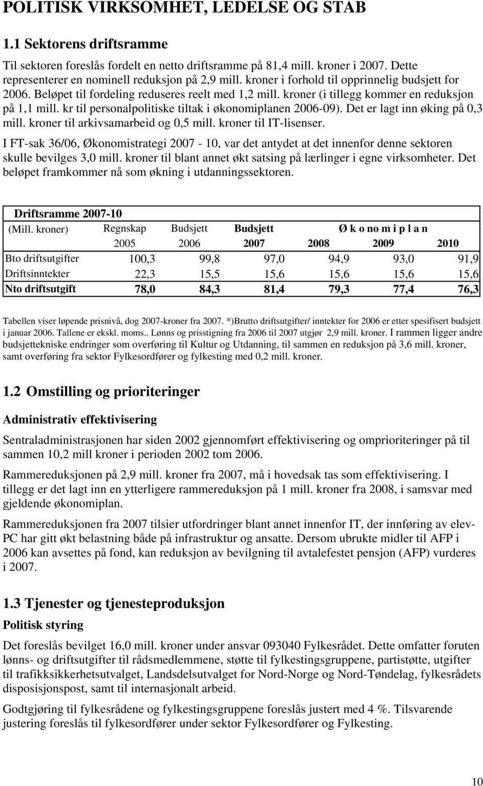 kr til personalpolitiske tiltak i økonomiplanen 2006-09). Det er lagt inn øking på 0,3 mill. kroner til arkivsamarbeid og 0,5 mill. kroner til IT-lisenser.