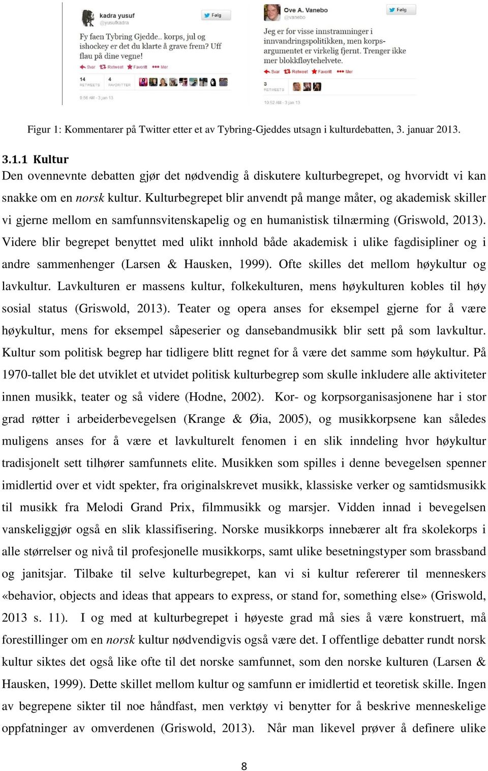 Videre blir begrepet benyttet med ulikt innhold både akademisk i ulike fagdisipliner og i andre sammenhenger (Larsen & Hausken, 1999). Ofte skilles det mellom høykultur og lavkultur.