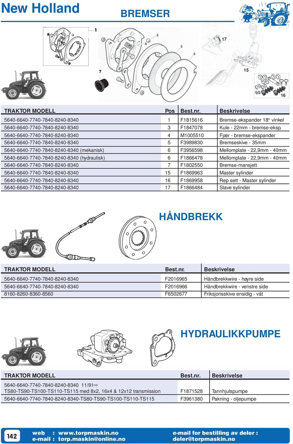 Bremse-mansjett 0-0-0-0-0-0 F Master sylinder 0-0-0-0-0-0 F Rep sett - Master sylinder 0-0-0-0-0-0 F Slave sylinder HÅNDBREKK TRAKTOR MODELL Best.nr.